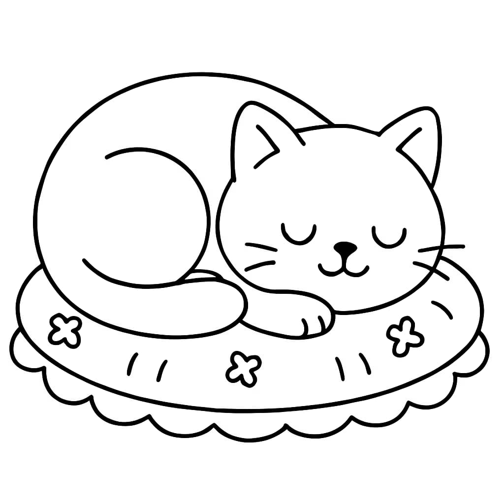 고양이 색칠공부 페이지 | 쿠션 위에서 자는 고양이