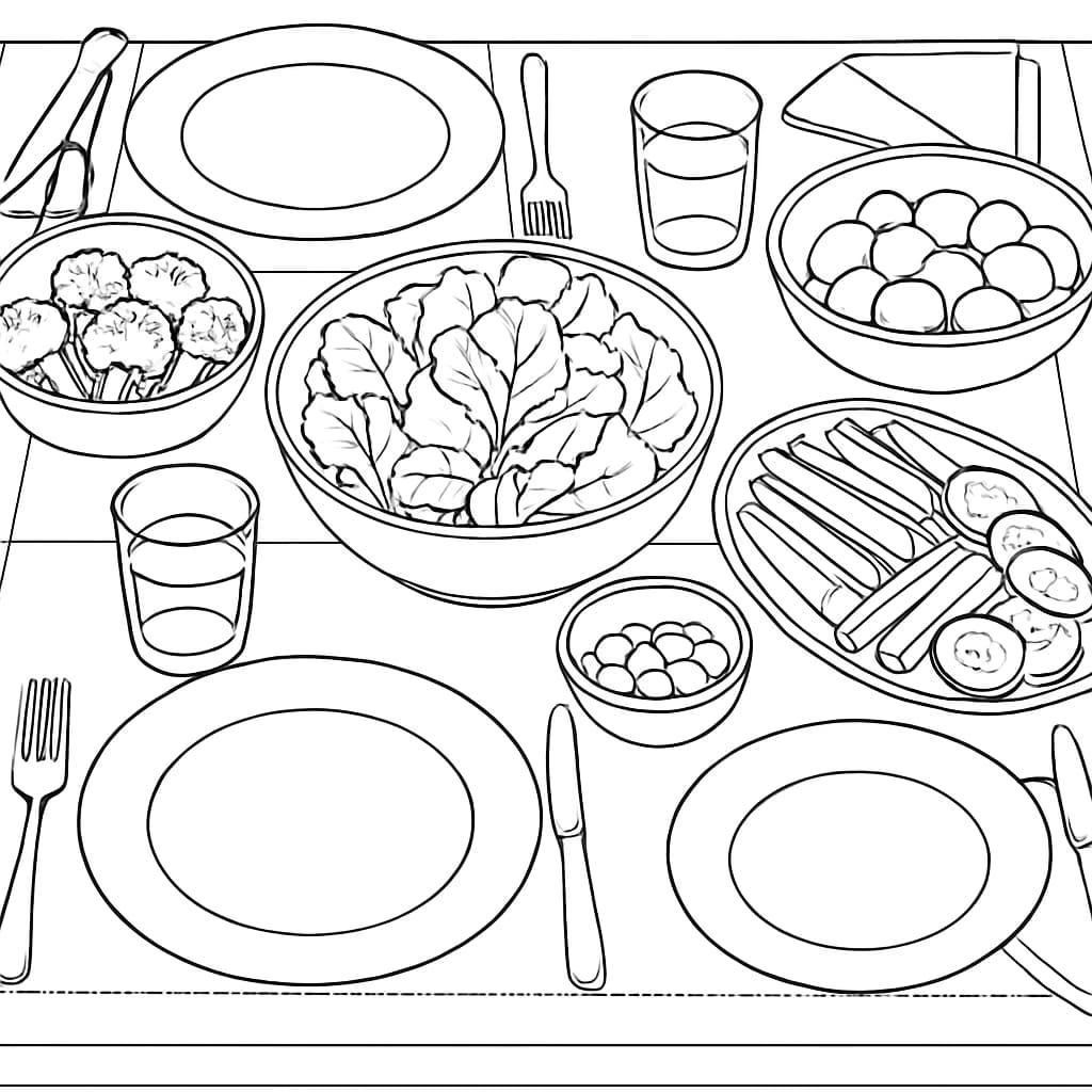 Vegetables Coloring Pages – Cena di Verdure da Colorare