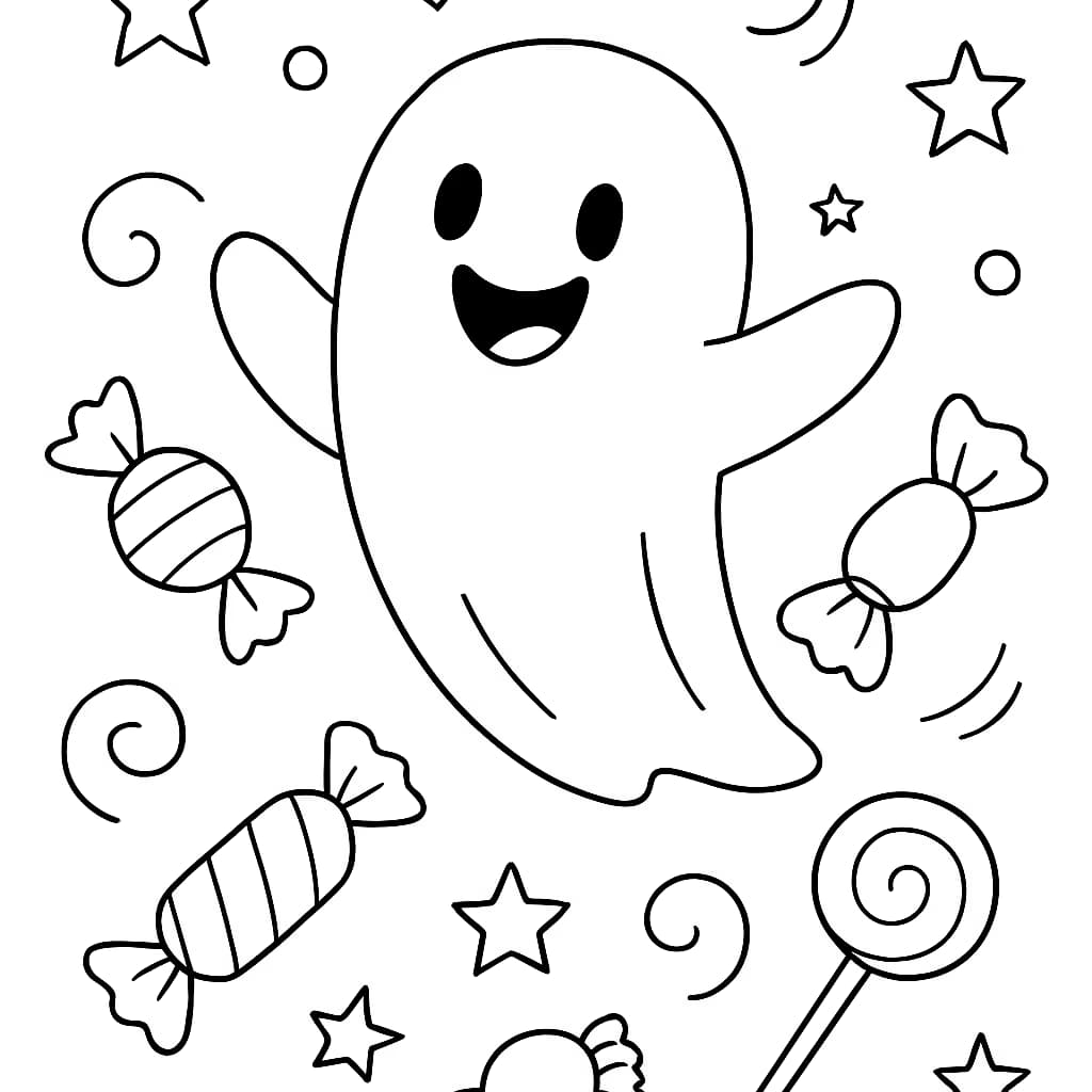 Ghost Coloring Pages – Ghost and Candy Coloring Page for Kids