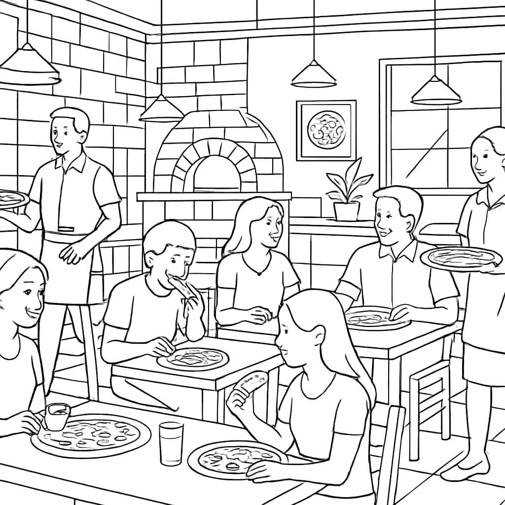 Pizza Coloring Pages - Pizza Restaurant Interior Scene