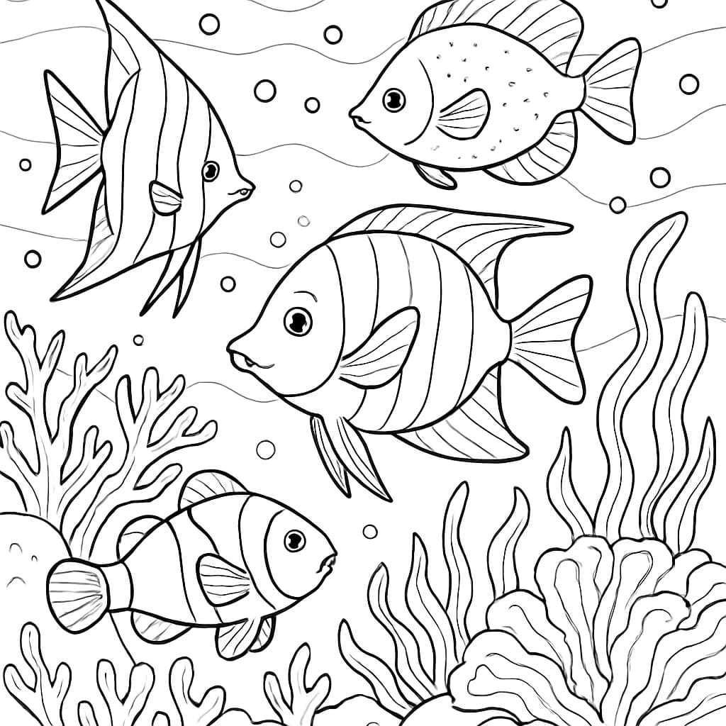 夏日涂色页|热带鱼与珊瑚礁