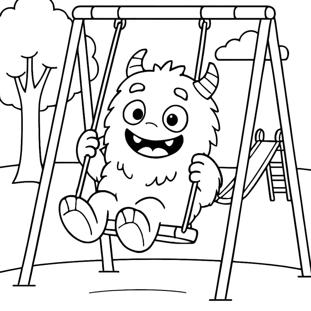 Monster Coloring Pages - Monster in Playground Coloring Page for Kids