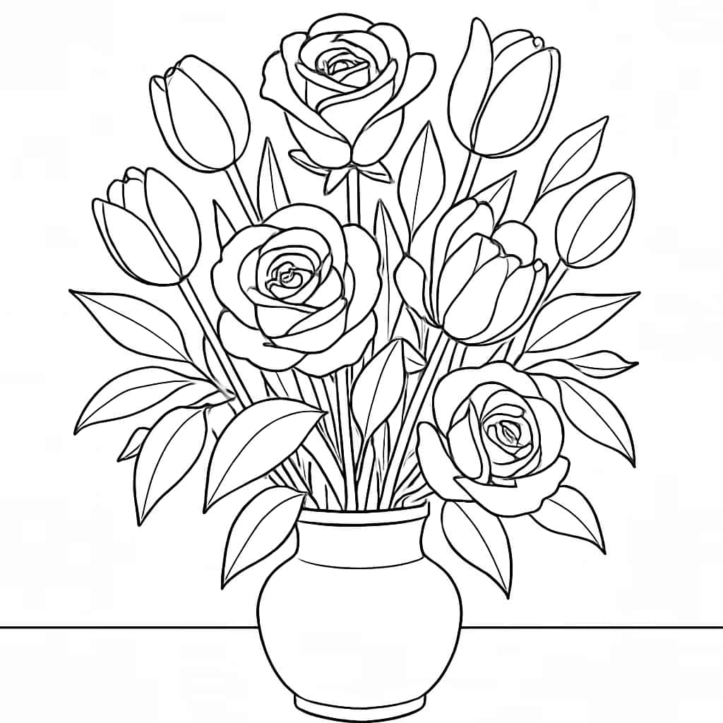 花卉涂色页:中等难度花束