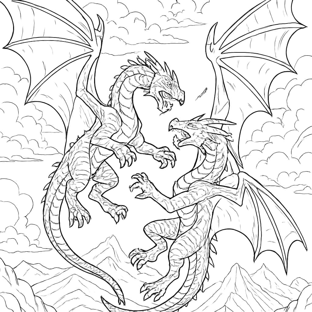 드래곤 색칠하기 페이지 - 드래곤들의 전투