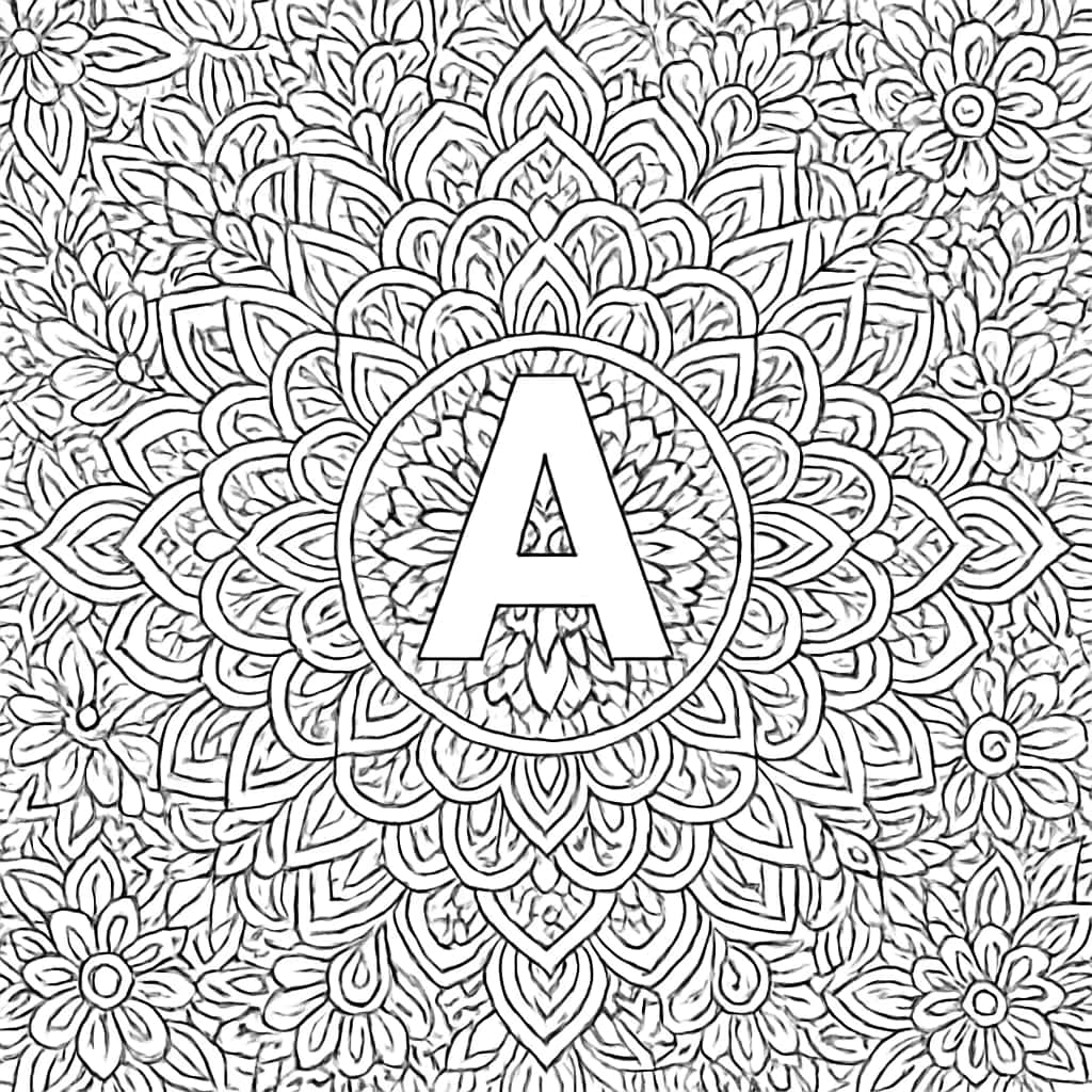 Letter A Coloring Pages - Mandala Design for Adults