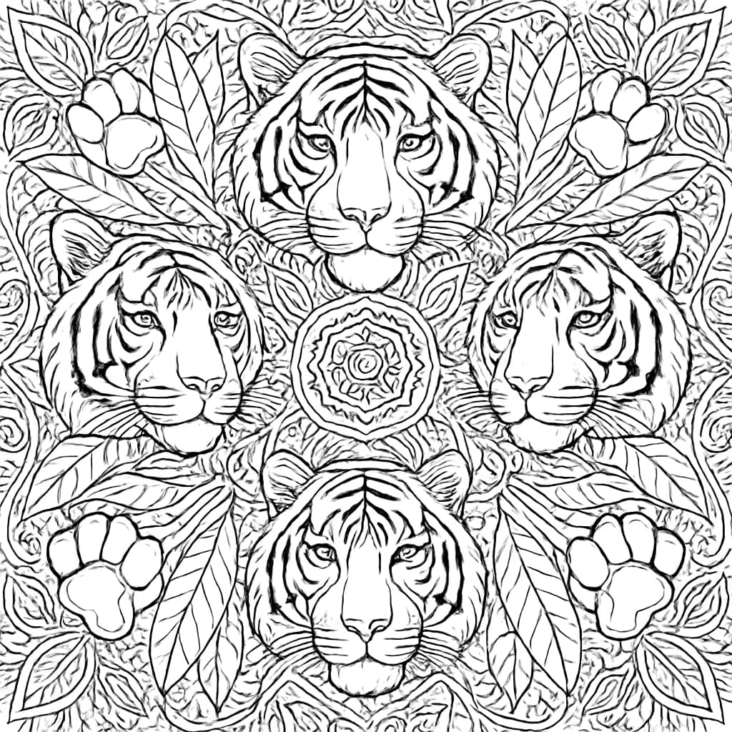 Páginas para colorear de tigre mandala intrincado