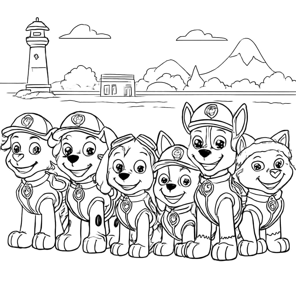 Paw Patrol 컬러링 페이지 팀 라인업