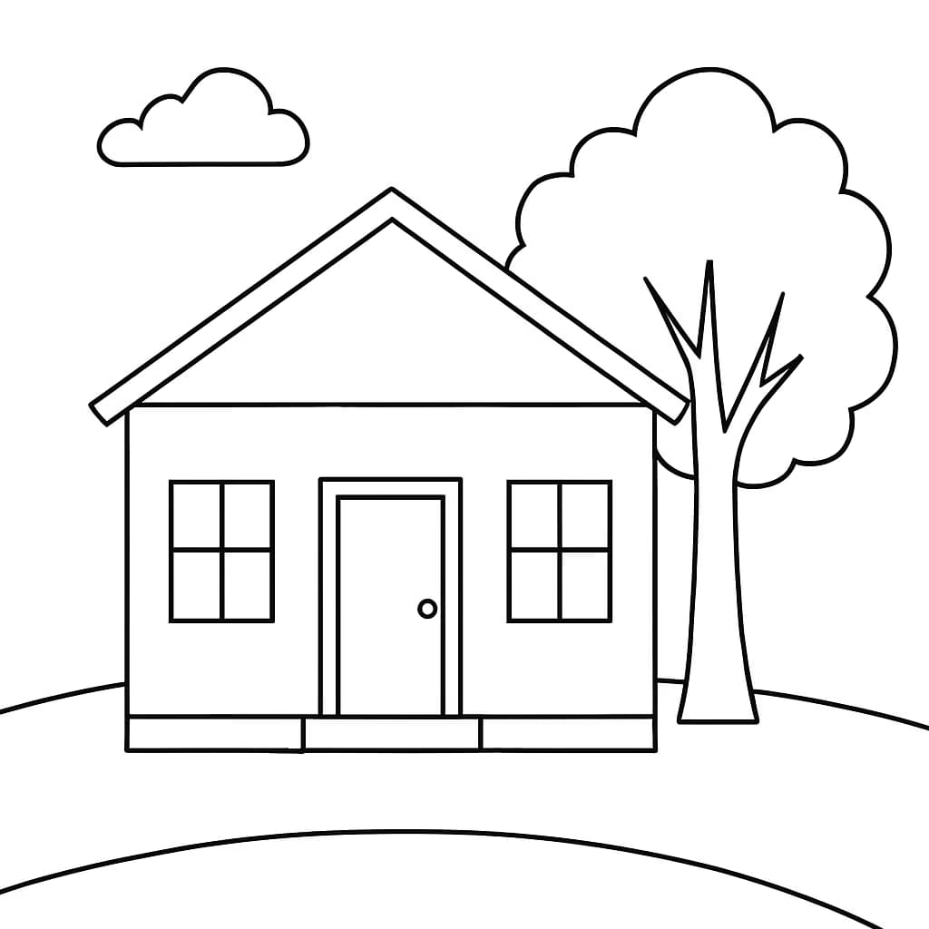 House Coloring Pages – Printable House with Tree for Kids