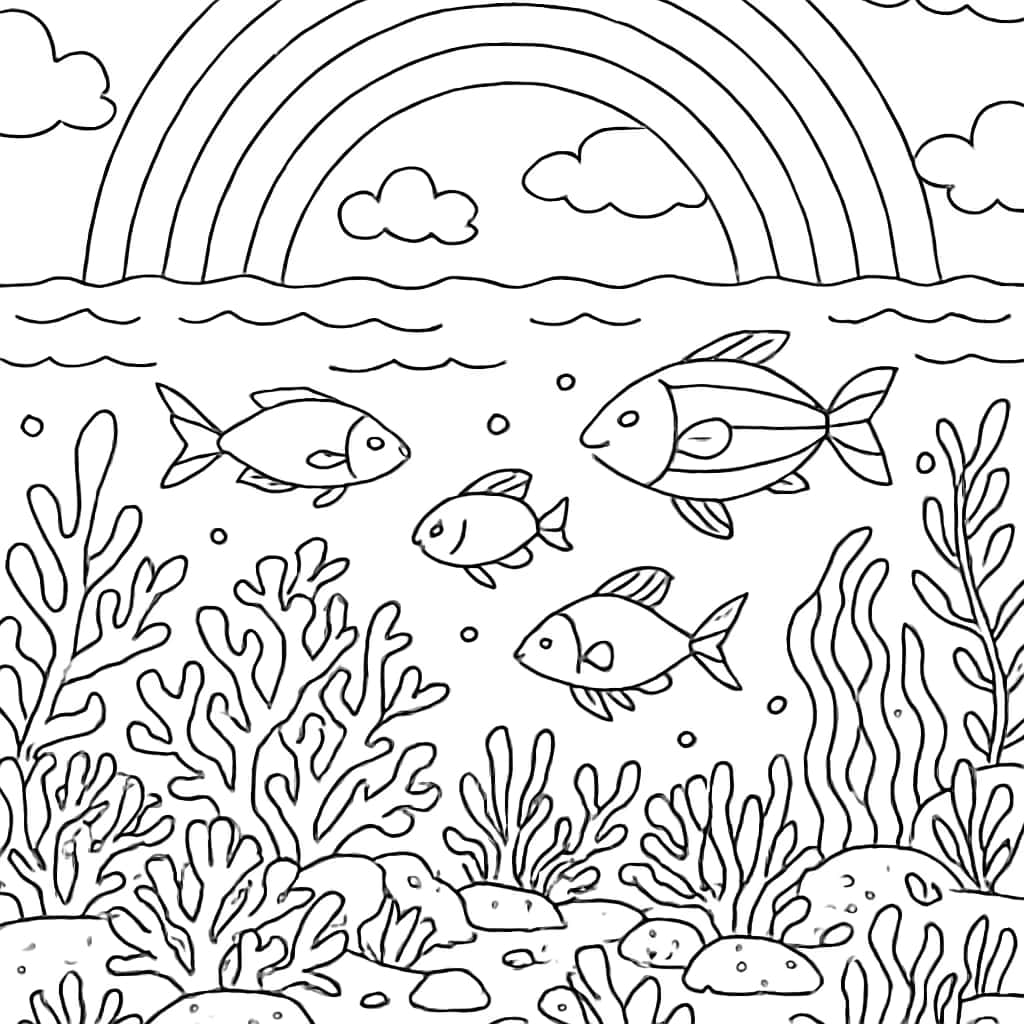 Página para Colorir Mundo Subaquático do Arco-Íris