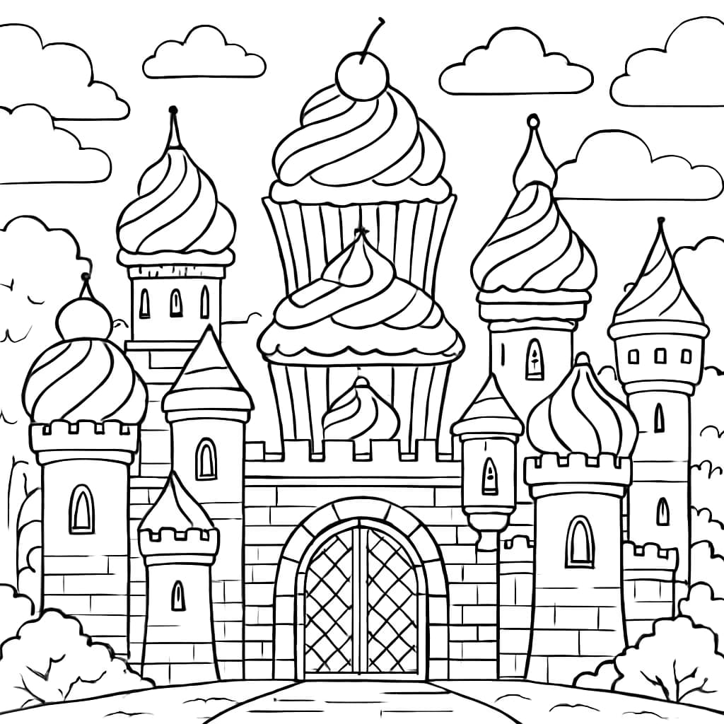 杯子蛋糕涂色页:奇幻蛋糕城堡