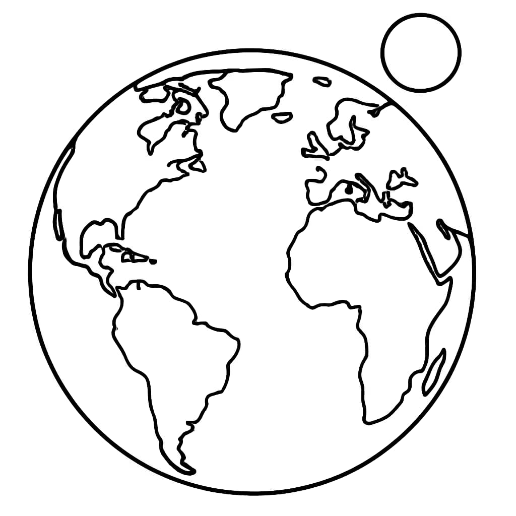 太陽系ぬりえページ:地球と月ぬりえシート