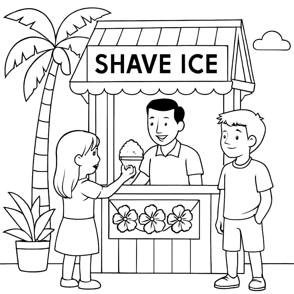 Hawaii 涂色页|夏威夷剉冰摊位儿童涂色画