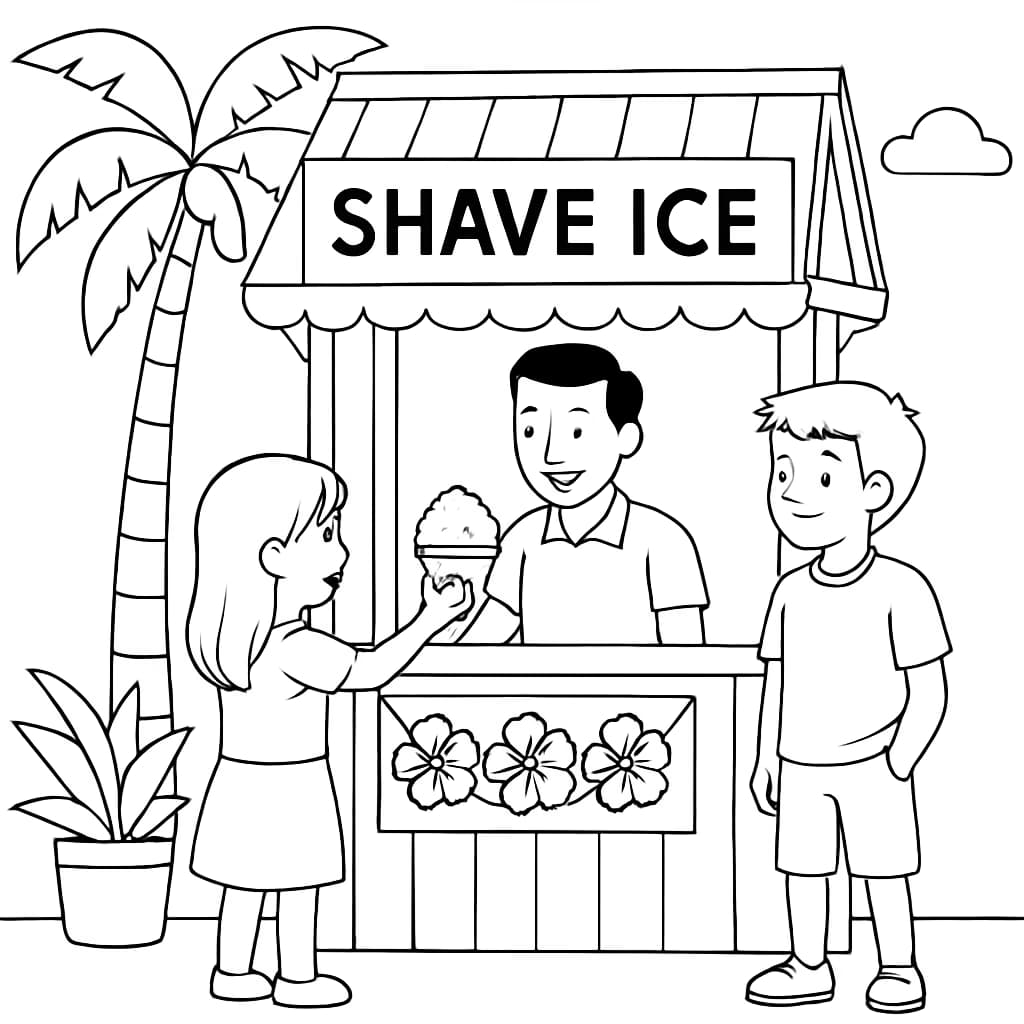 Hawaii 涂色頁:夏威夷刨冰攤位兒童涂色頁
