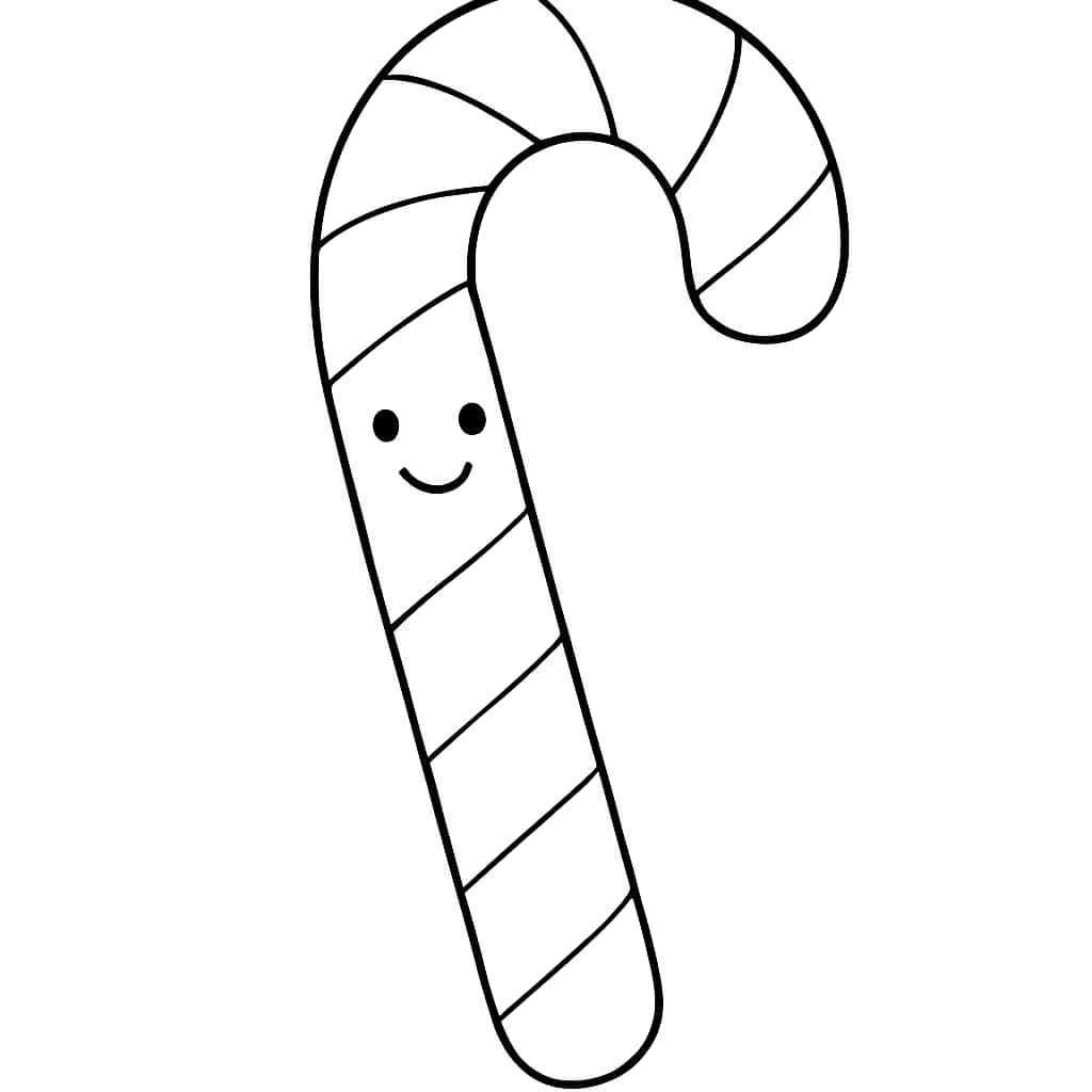 Pages de coloriage de bonbons - Canne de bonbon souriante à colorier