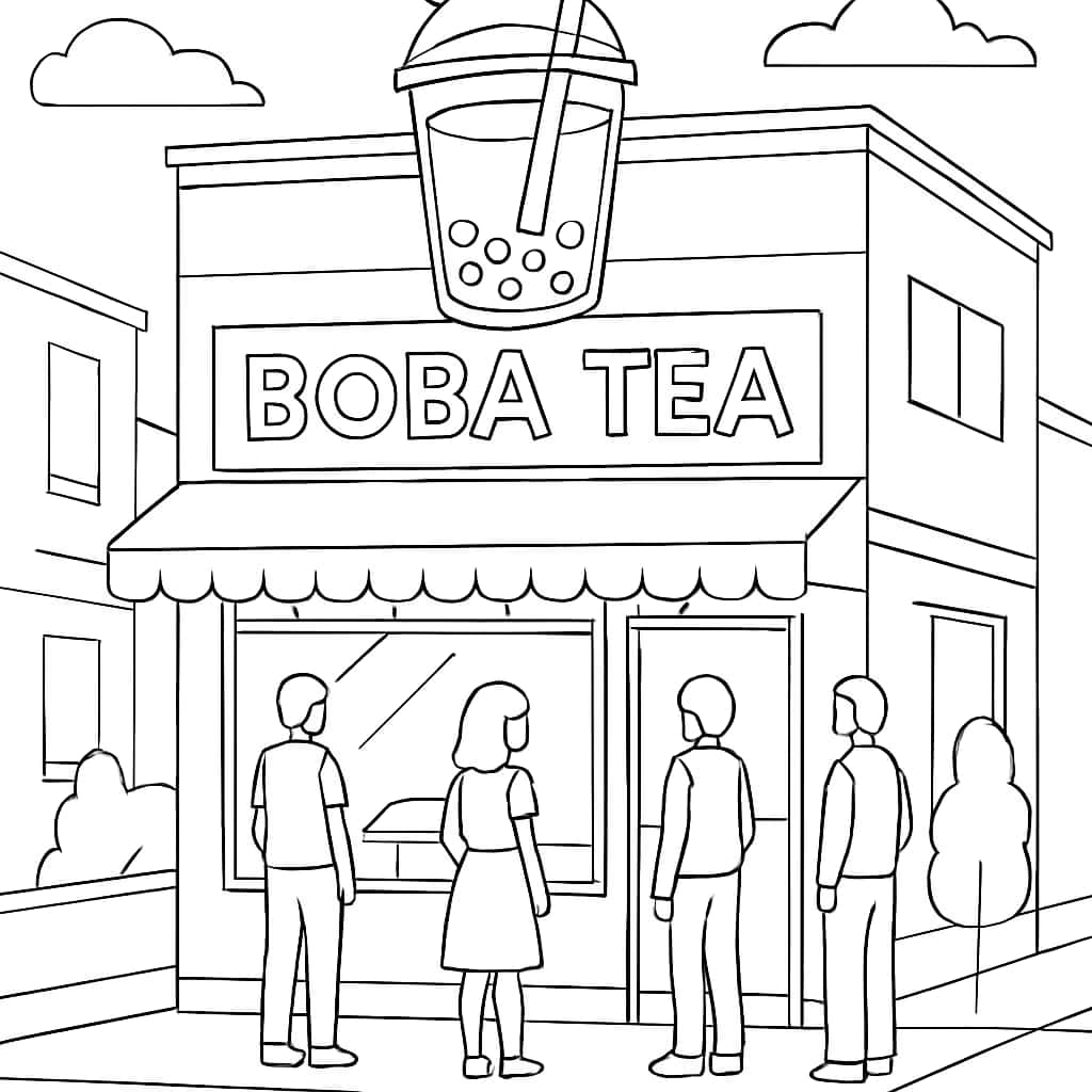 Boba Coloring Pages - Boba Shop Front Coloring Page for Teens