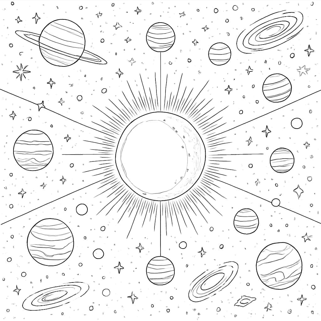 Páginas para colorear del sistema solar — escena de eclipse solar