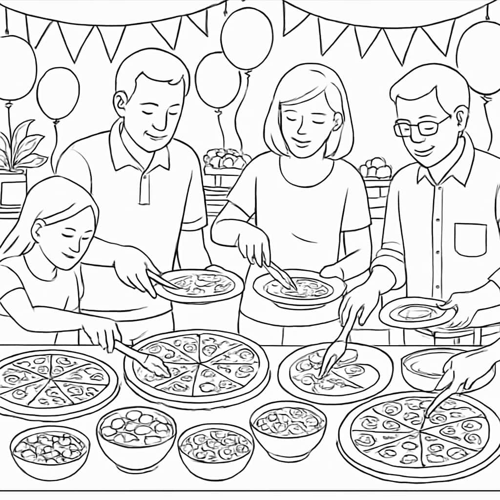 Pizza Coloring Pages - Pizza Buffet Variety for Adults