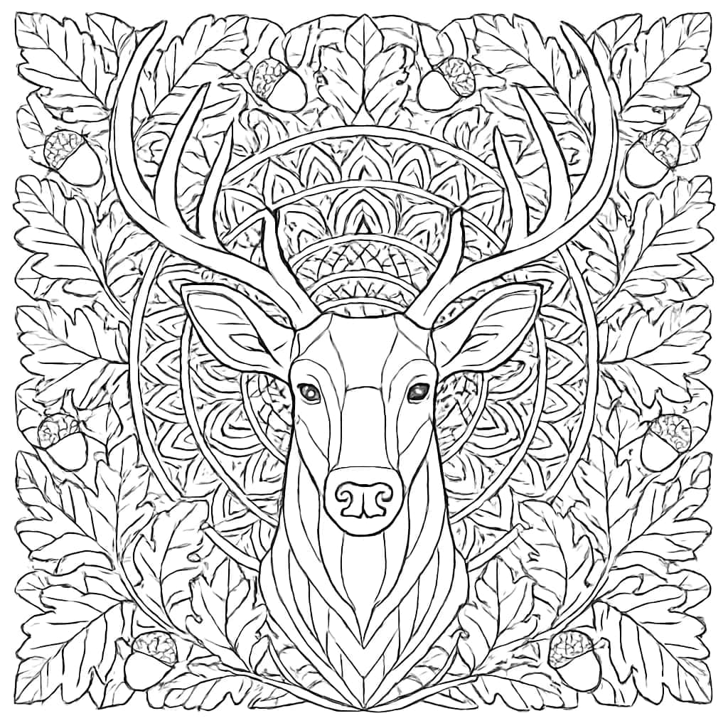Deer Coloring Pages - Deer Antlers Mandala Coloring Page for Adults