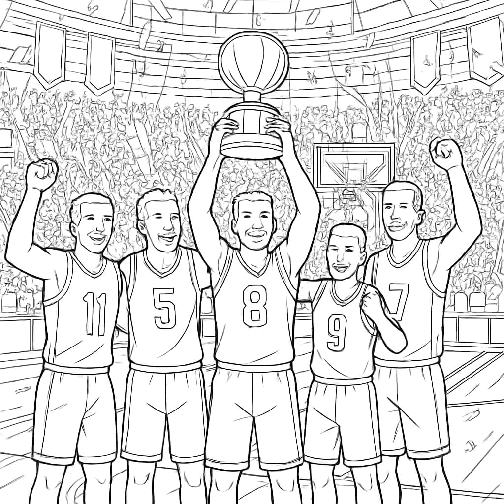 Basketball Coloring Pages – Champions with Trophy