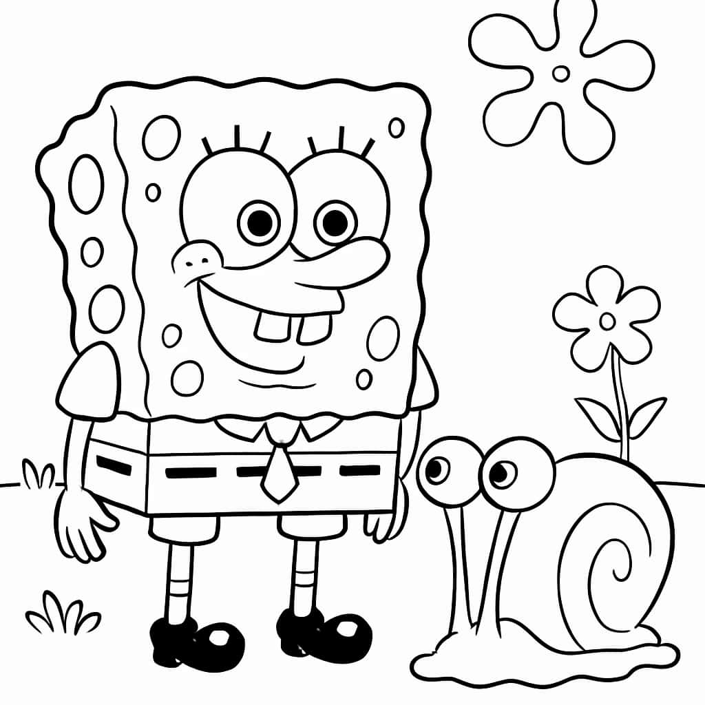 SpongeBob 涂色页:SpongeBob 和 Gary 的朋友时光
