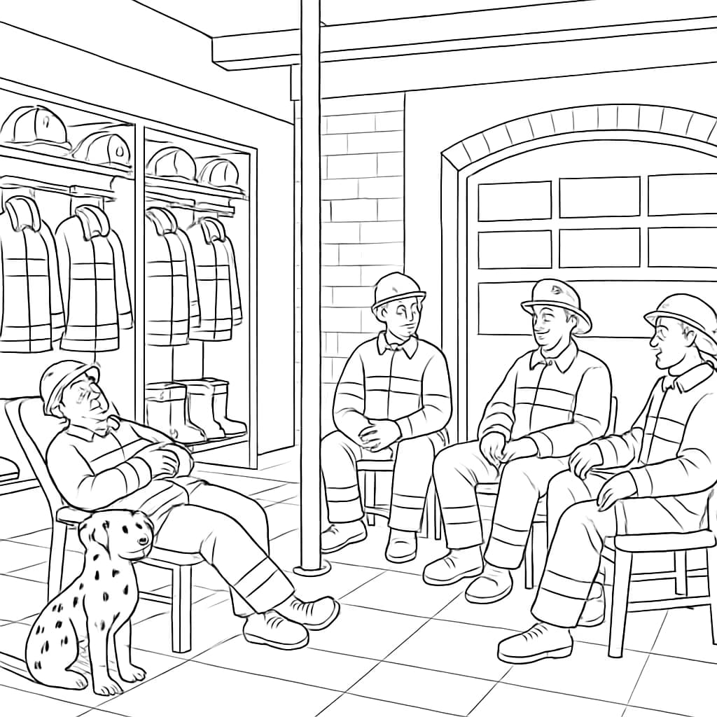 消防员涂色页:消防站内部场景