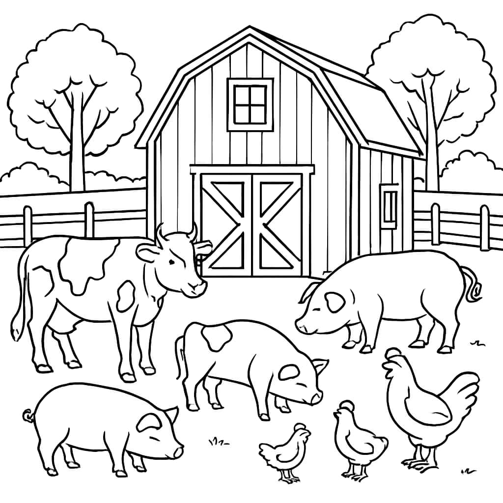 Farm Coloring Pages - Barn and Farm Animals Printable for Teens