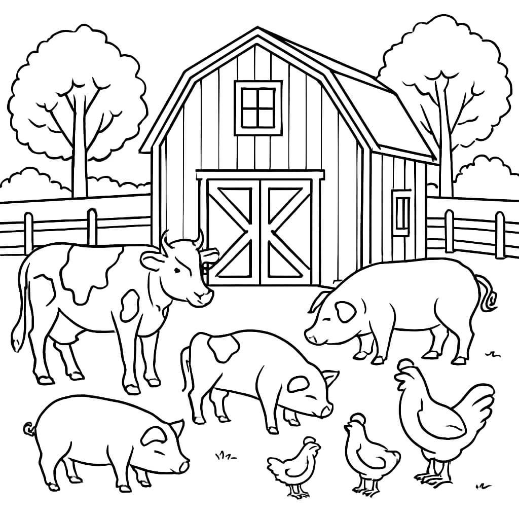 Farm Coloring Pages – Barn and Farm Animals Printable for Teens