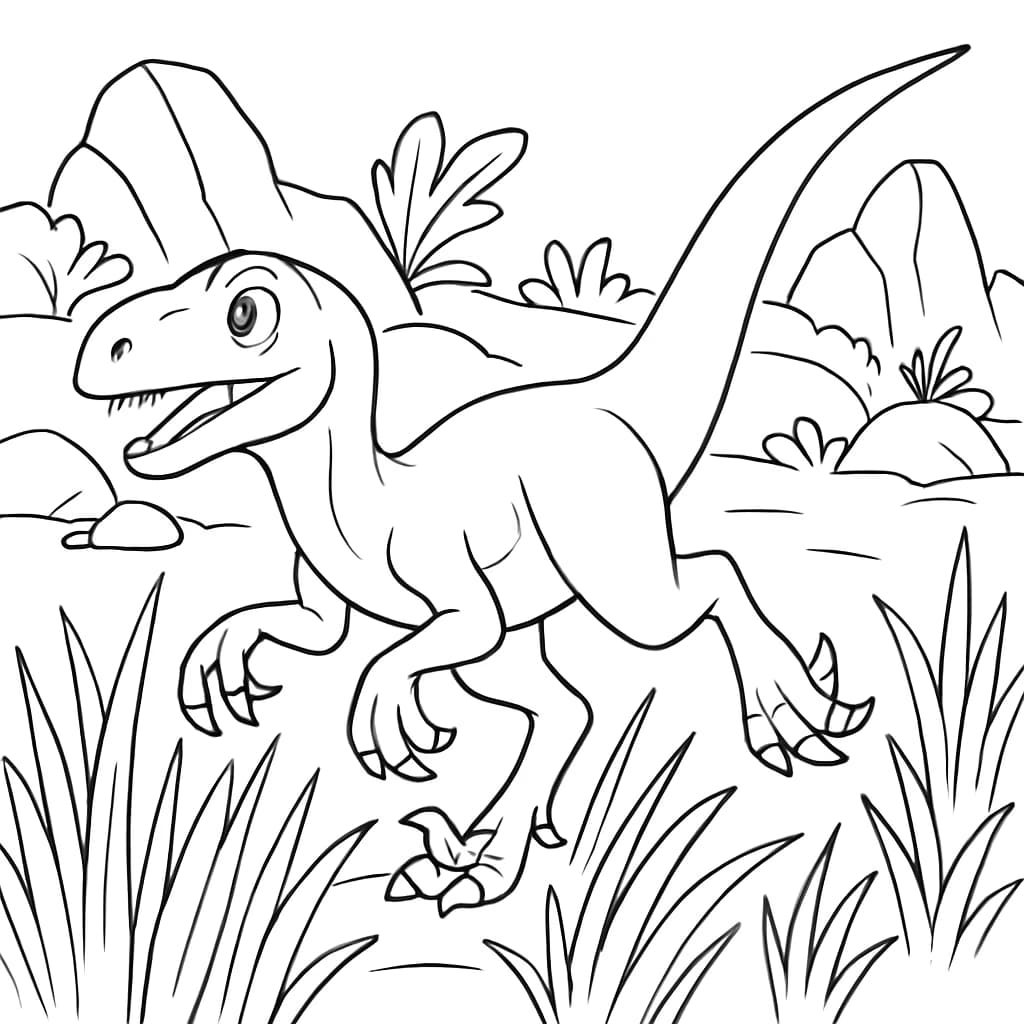 恐龙涂色页:迅猛龙狩猎场景 | 适合青少年打印