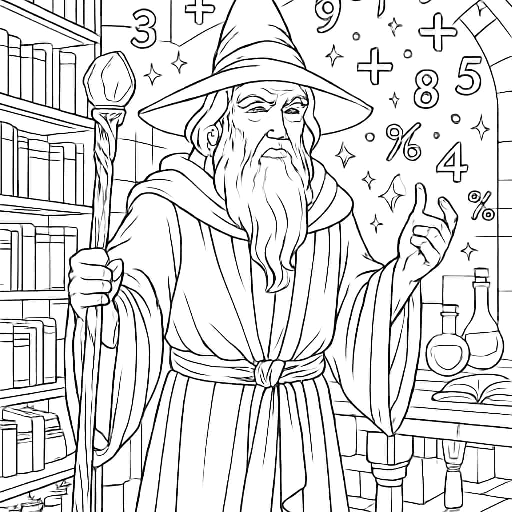 Math Coloring Pages | Math Wizard Fantasy Coloring Page
