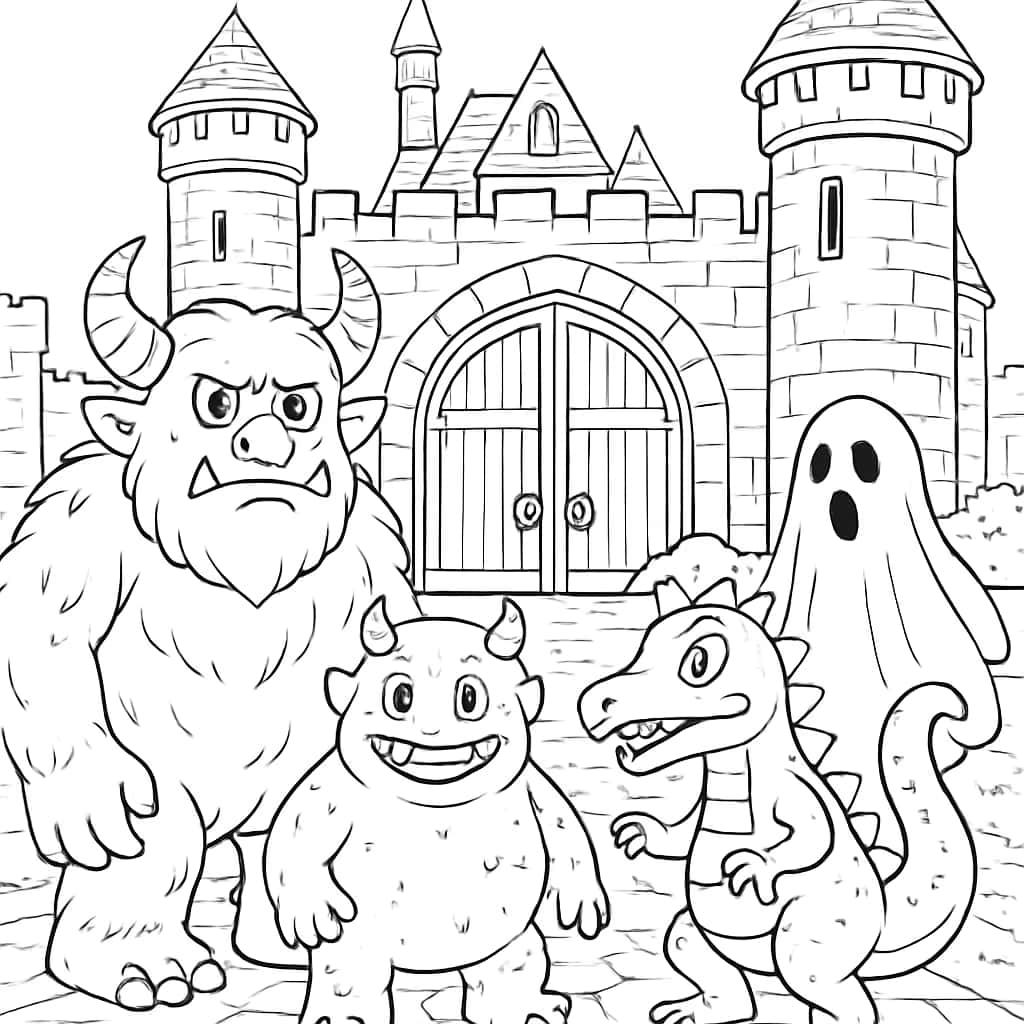 Monster Coloring Pages - Monster Castle Entrance for Teens