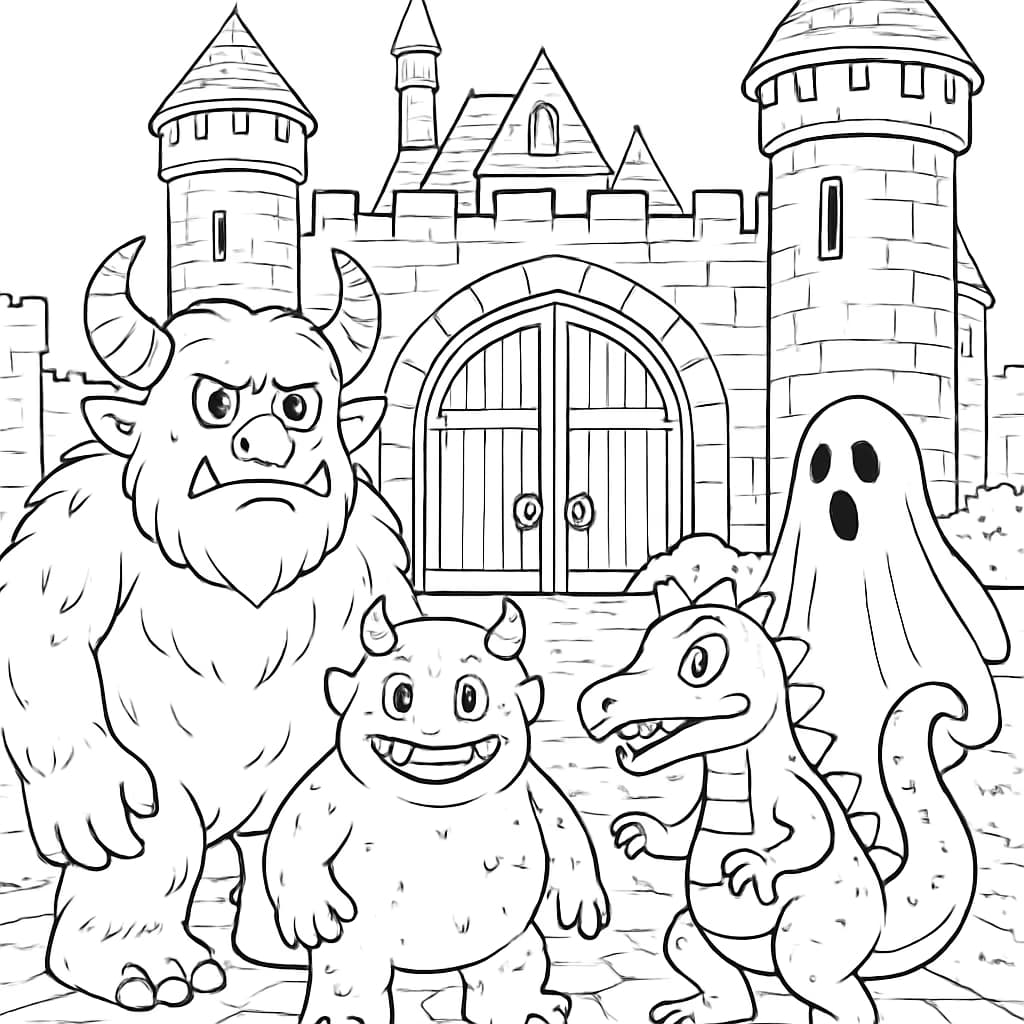 Monster Coloring Pages – Monster Castle Entrance for Teens