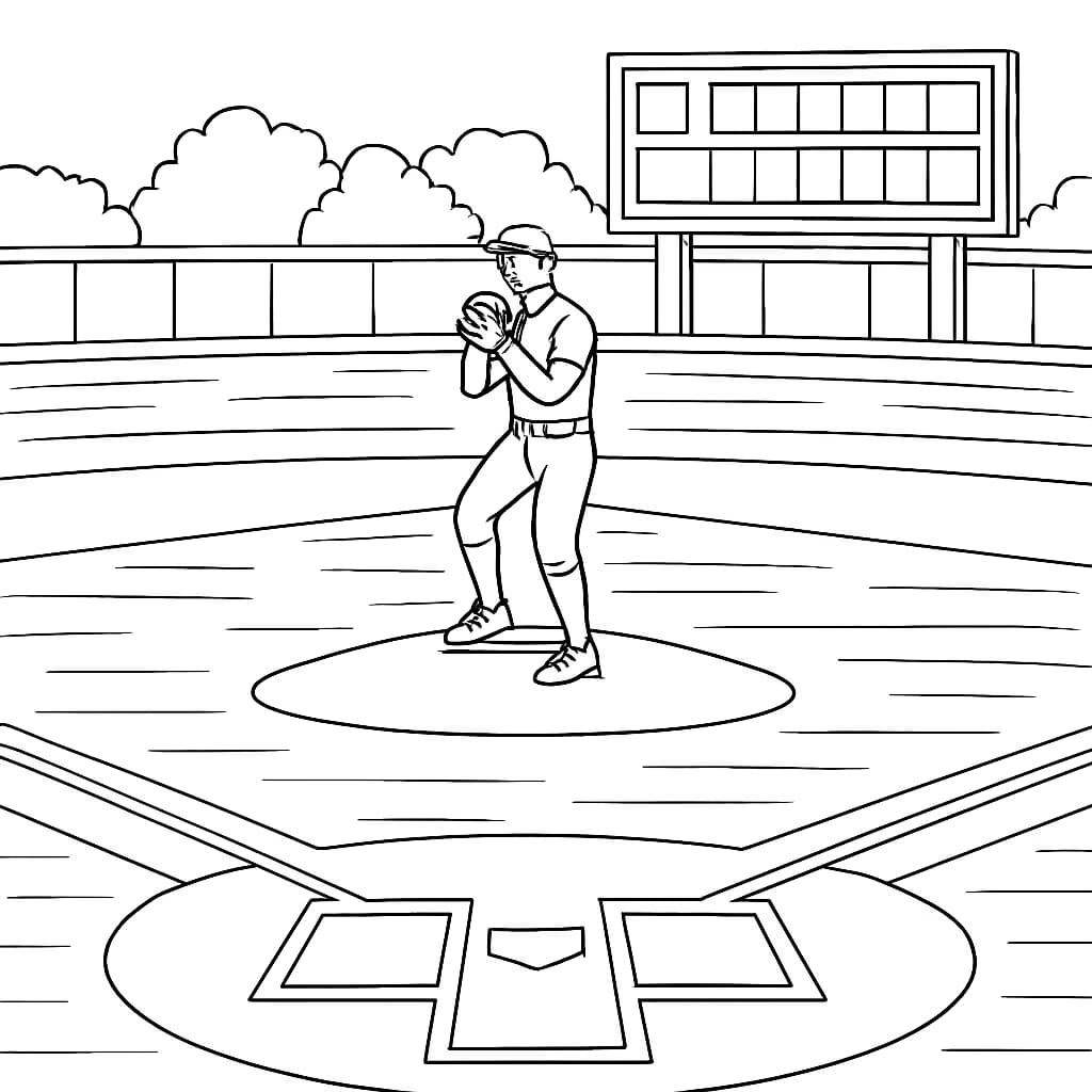 棒球涂色页|青少年棒球場場景線稿打印