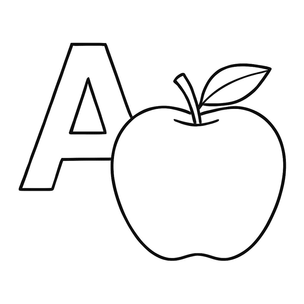 Letter A Coloring Pages - Letter A with Apple Printable for Toddlers