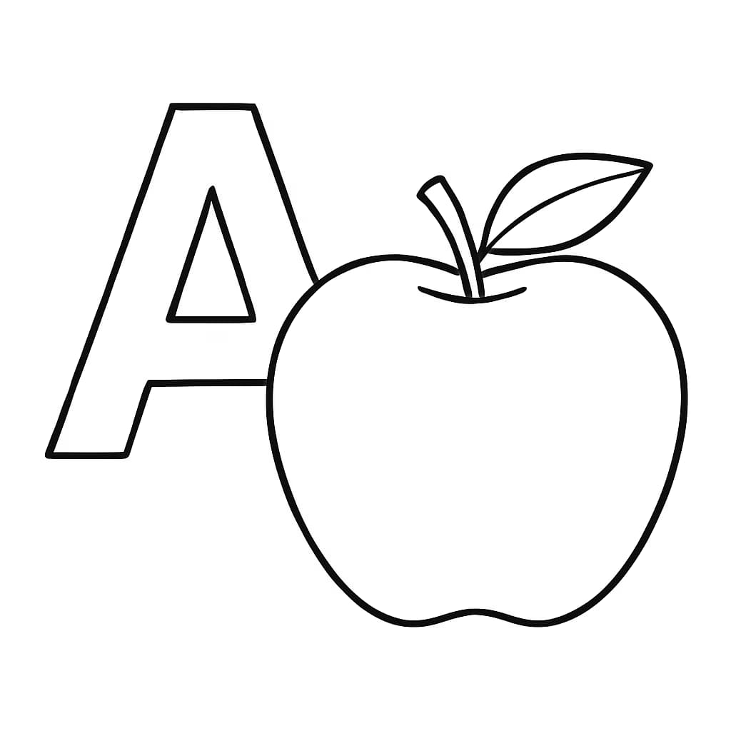 Letter A Coloring Pages – Letter A with Apple Printable for Toddlers