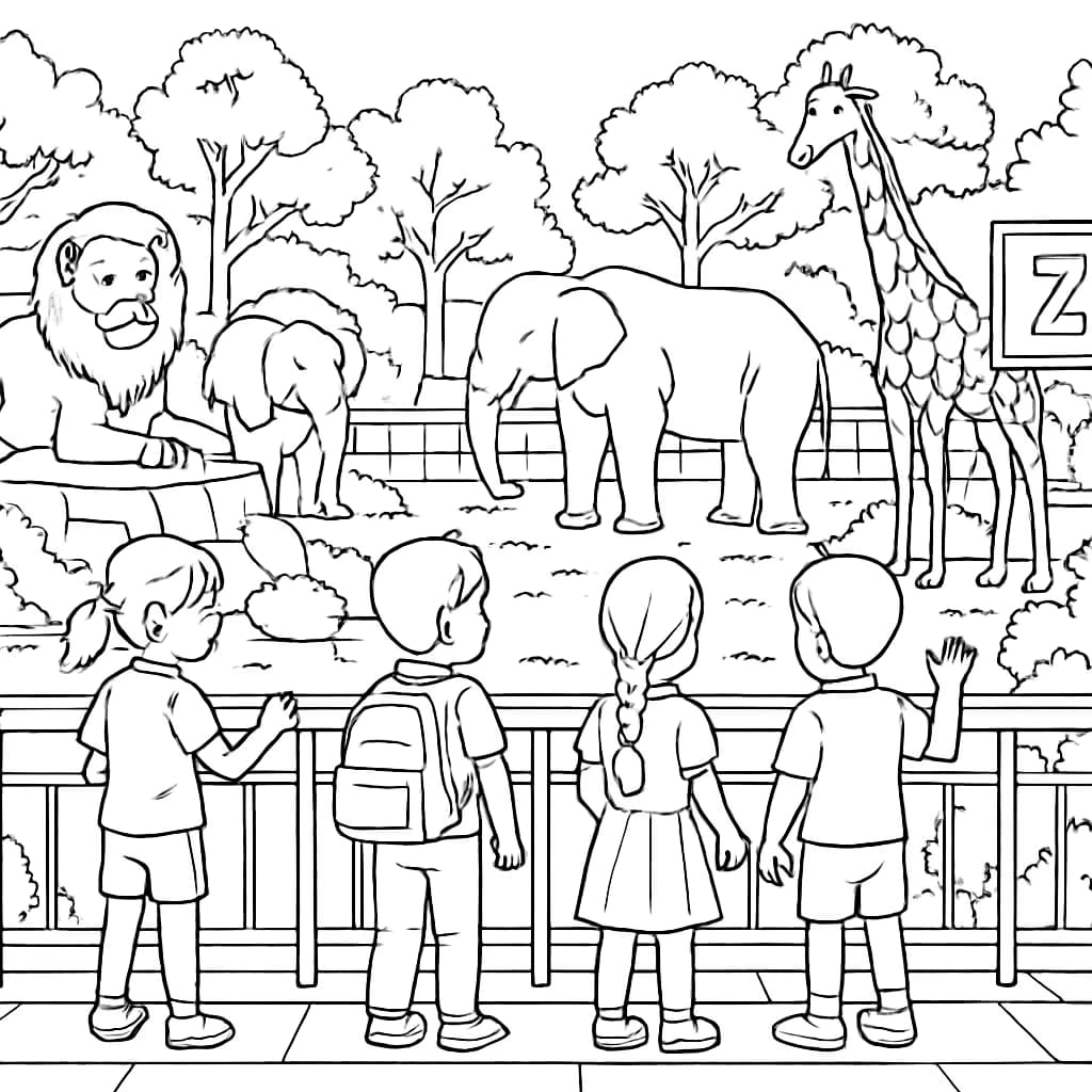 Kindergarten Coloring Pages – Zoo Visit Printable for Adults