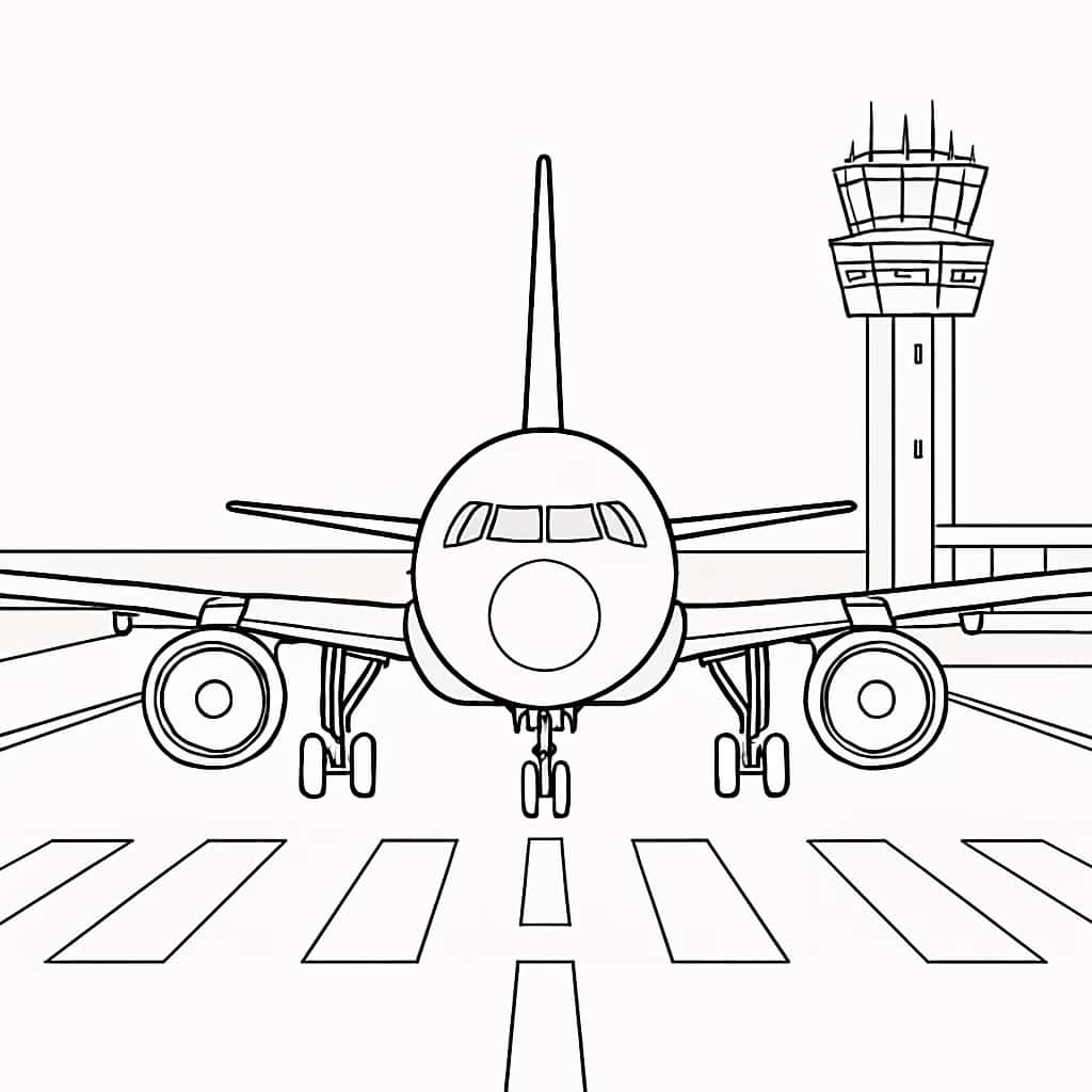 Airplane Coloring Pages - Airplane on Runway Printable for Teens