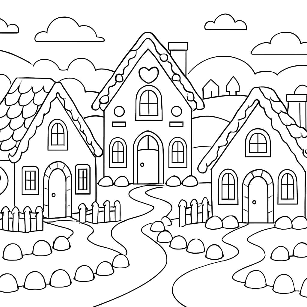Gingerbread House Coloring Pages – Gingerbread Village for Teens