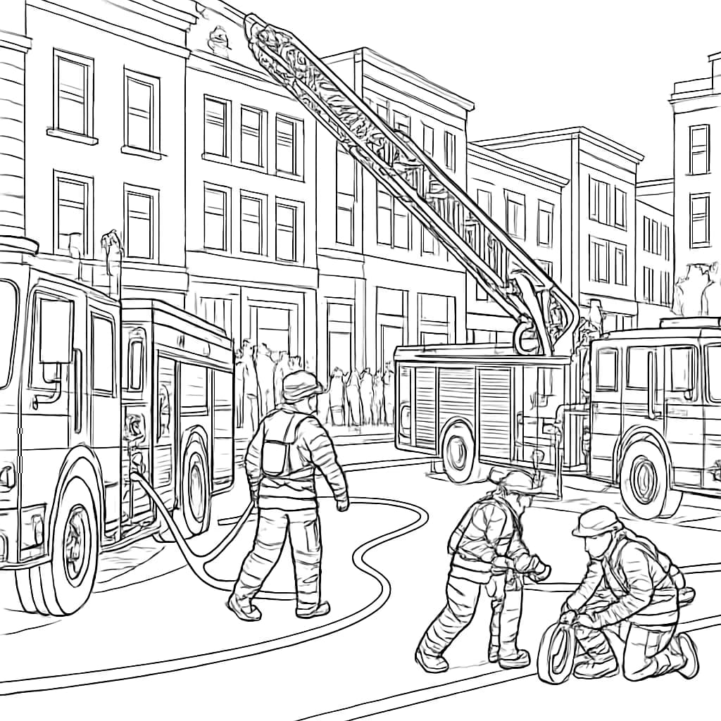 消防車ぬりえページ・消防車と緊急車両のぬりえ