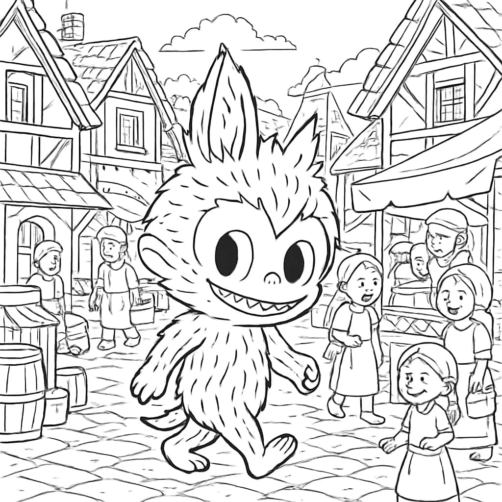 Labubu Ausmalbilder - Dorfleben