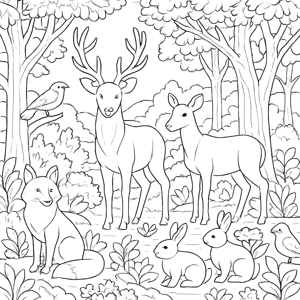March Coloring Pages - Forest Wildlife Printable for Adults