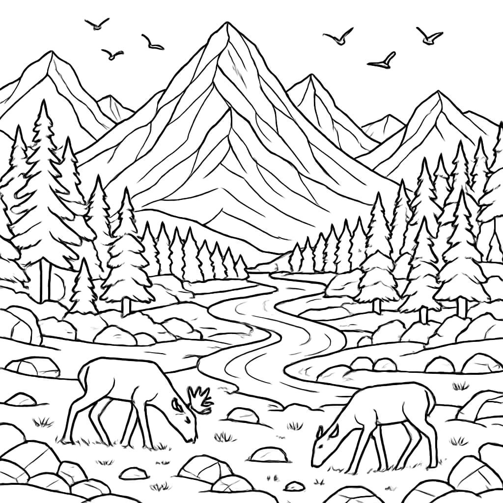 自然涂色页:山谷复杂场景