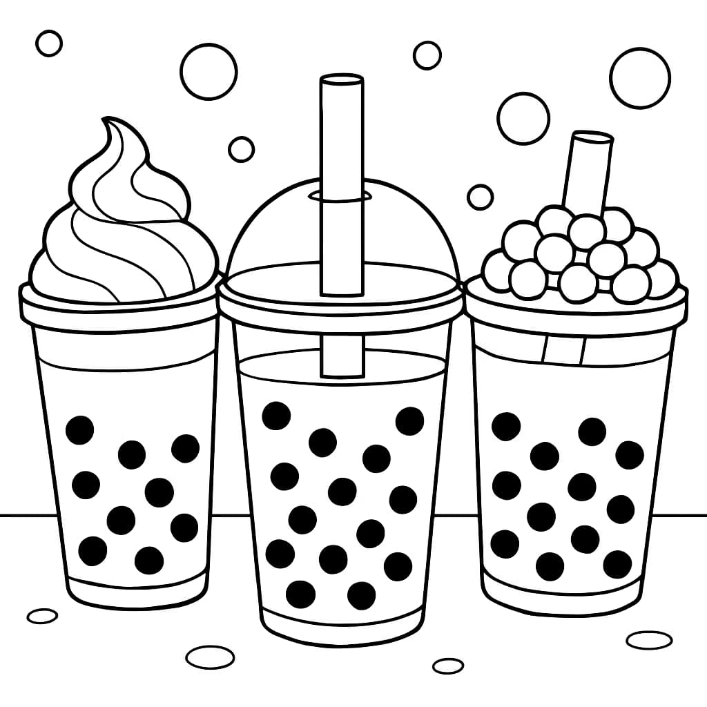 Páginas de Colorir de Boba – Família de Copos de Boba