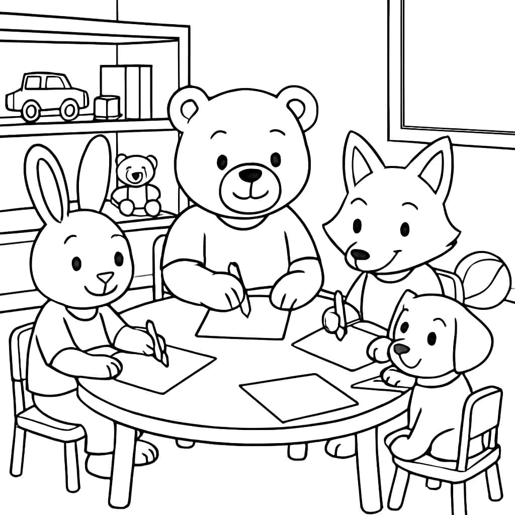 Kindergarten Coloring Pages - Animal Friends Group