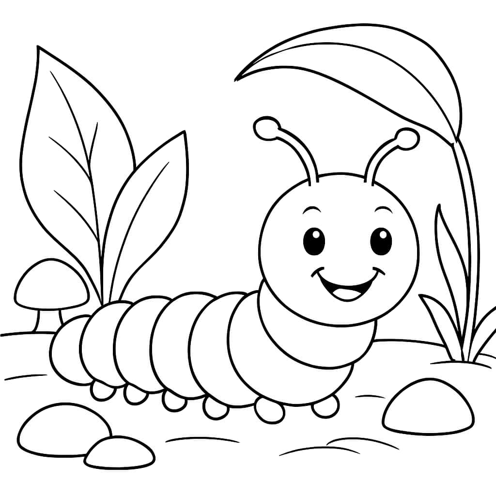Bug Coloring Pages: Smiling Caterpillar Coloring Page for Toddlers
