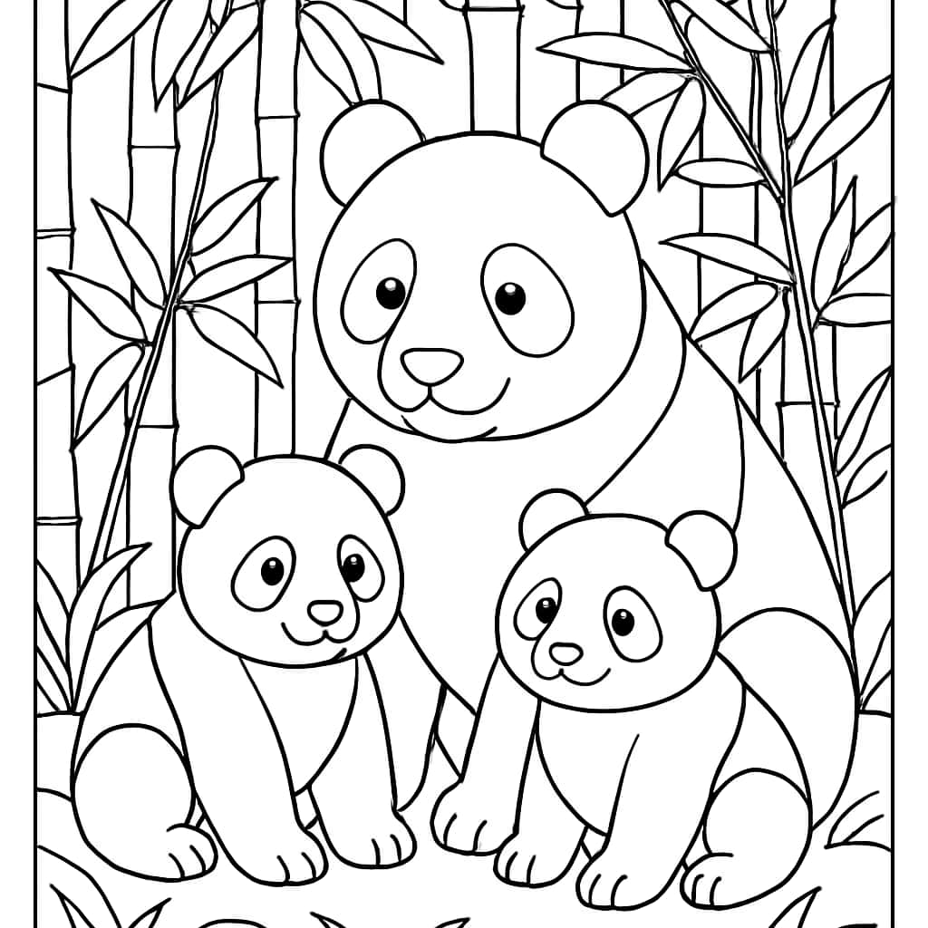 Panda Coloring Pages - Panda Family Coloring Page for Teens