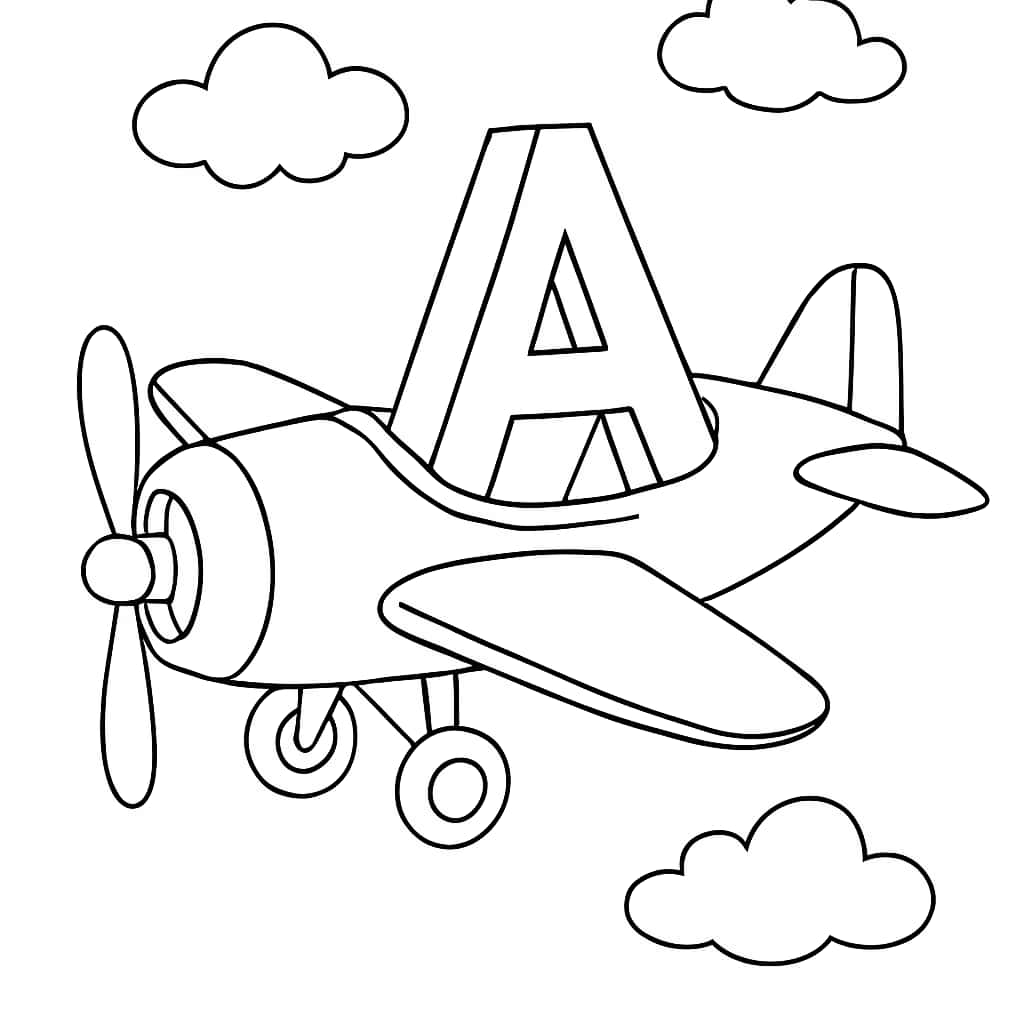 Letter A Coloring Pages - Airplane Adventure for Kids