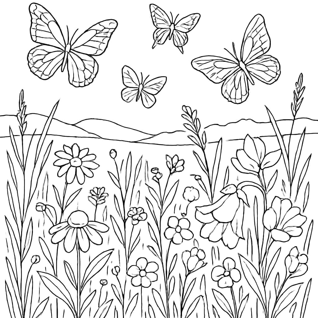 March Coloring Pages - Butterfly Meadow Printable for Teens