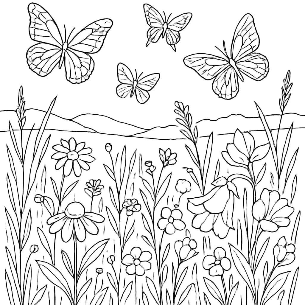 March Coloring Pages – Butterfly Meadow Printable for Teens