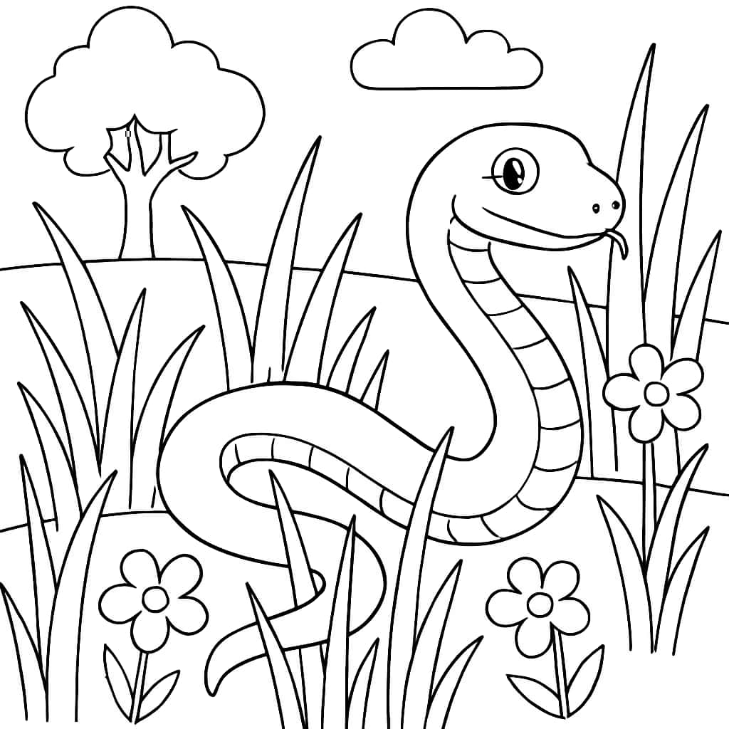 Snake Coloring Pages - Printable Snake in Grass for Kids