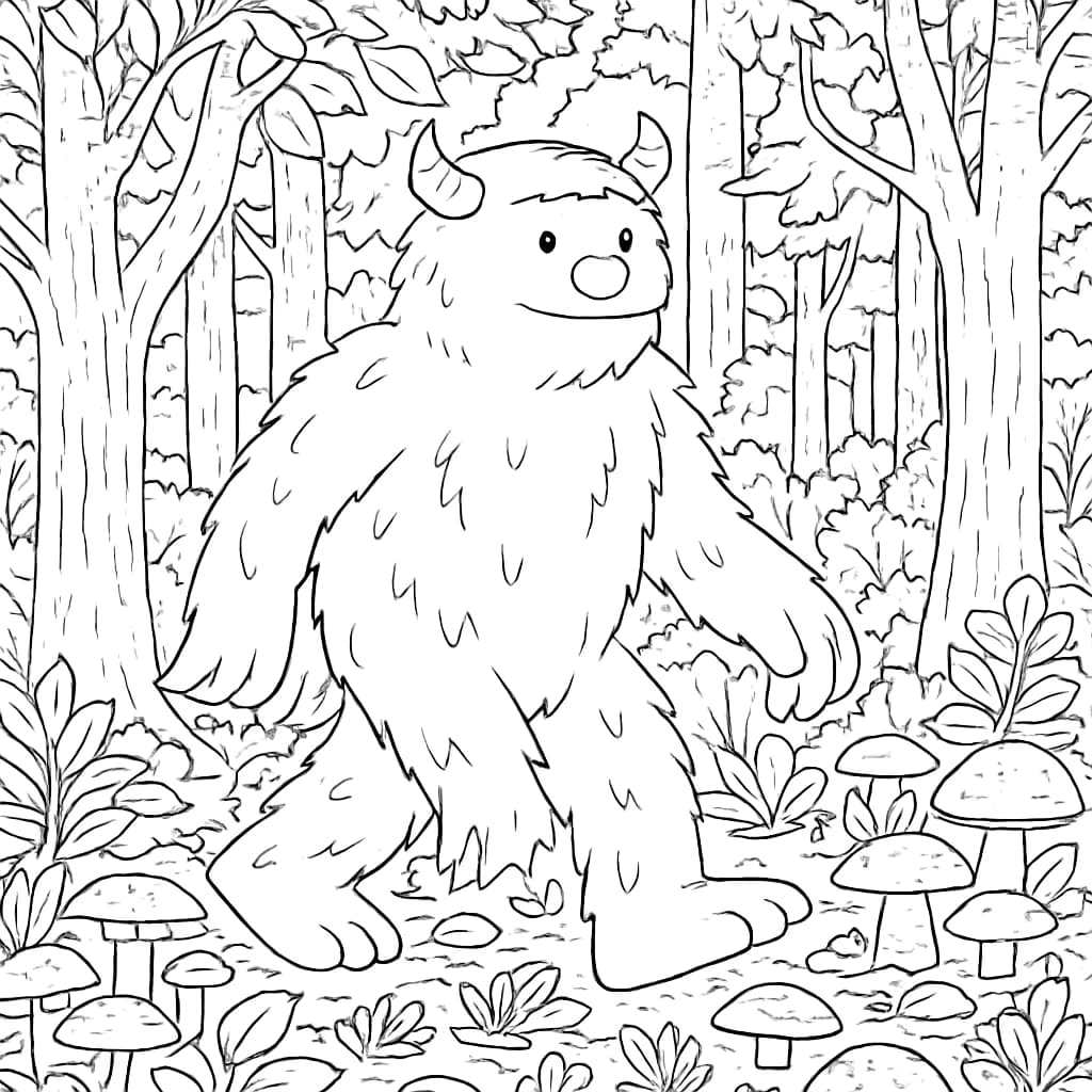 Monster Coloring Pages – Monster in Forest Printable for Adults